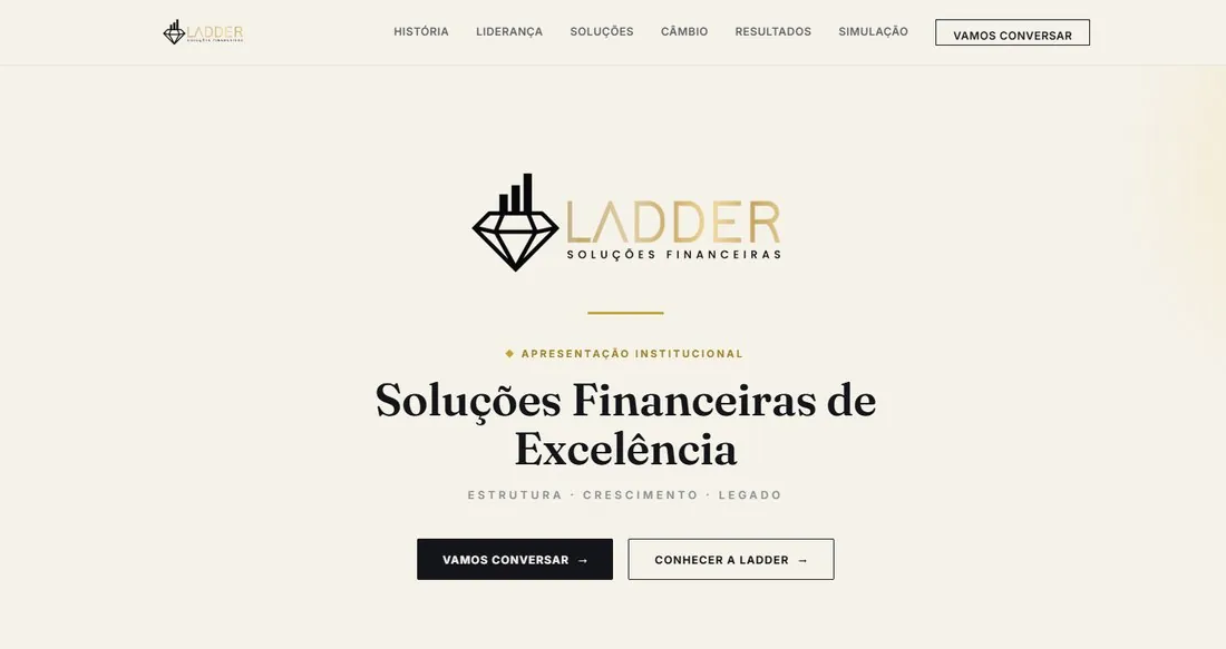 Página inicial do site da Ladder Soluções Financeiras